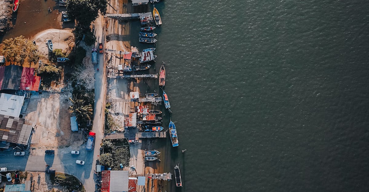 Aerial view of docked boats along the Chukai waterfront in Terengganu, Malaysia.